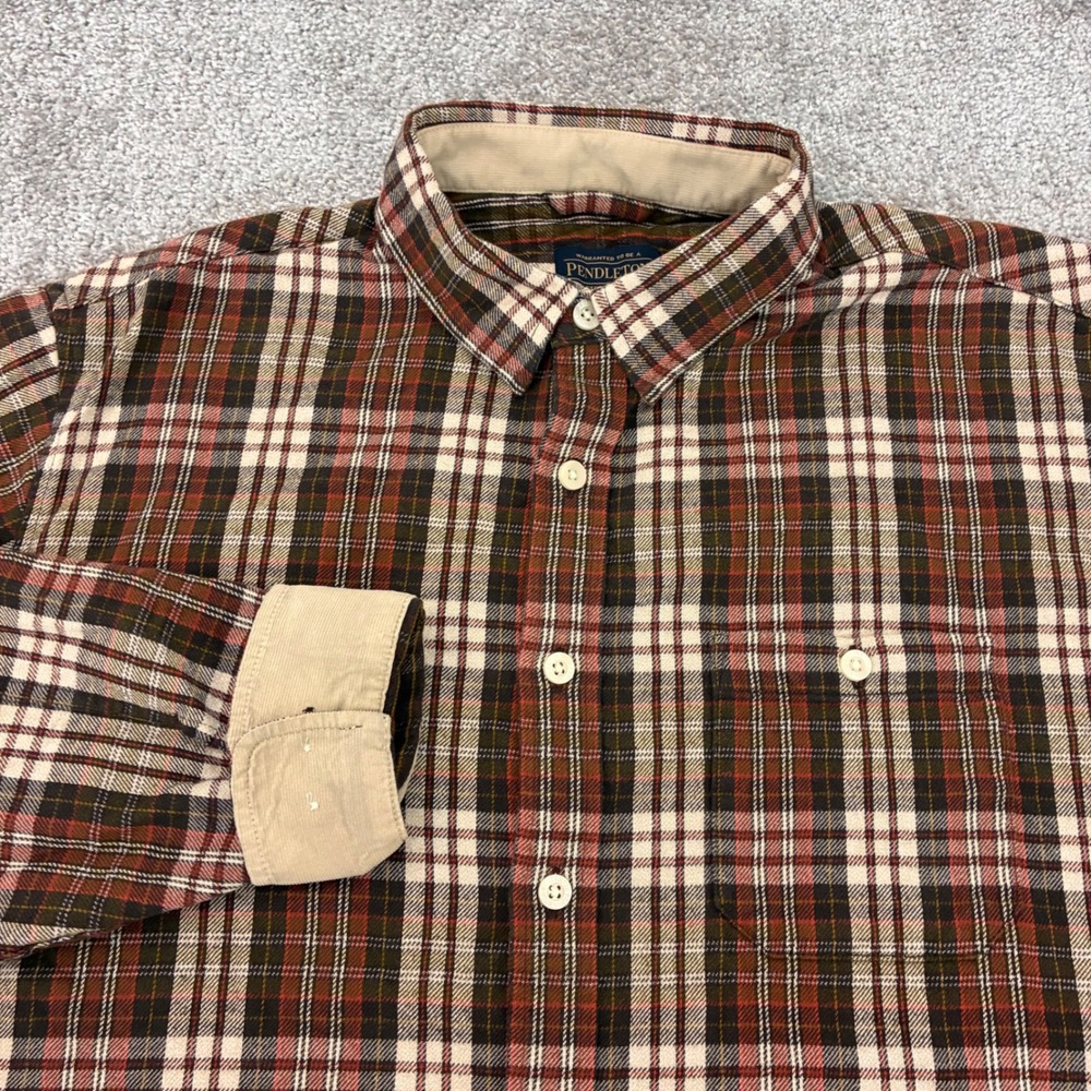 Pendleton Flannel Shirt Mens Extra Large Western Plaid Corduroy Trim Fremont